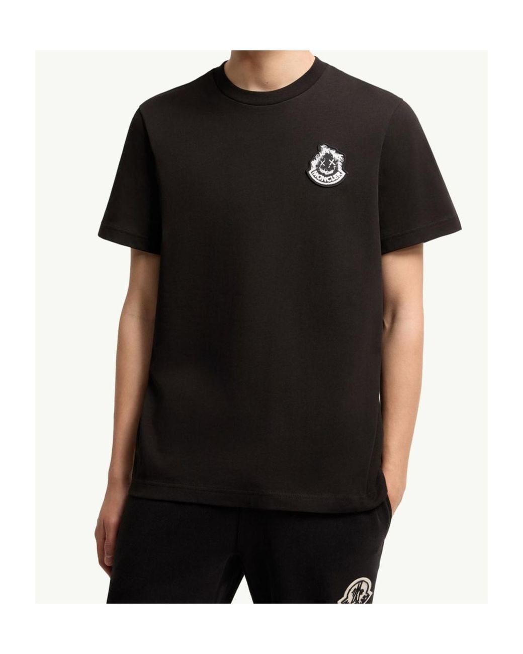 Moncler Black Logo Embroidered Crewneck T-Shirt for men