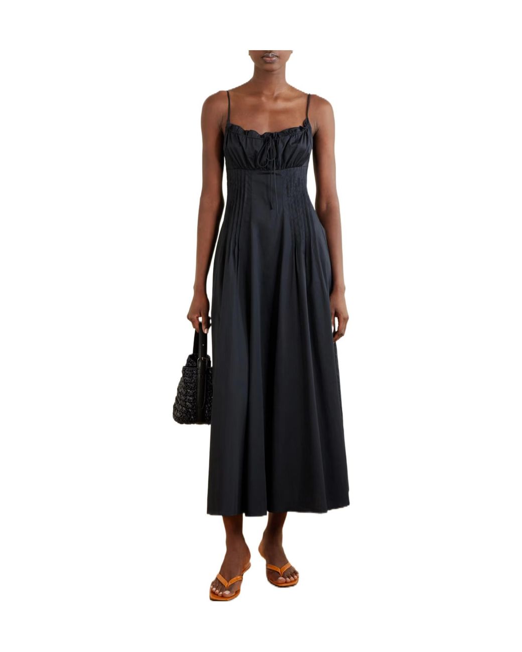Staud Black Waist-Fitted Midi Dress