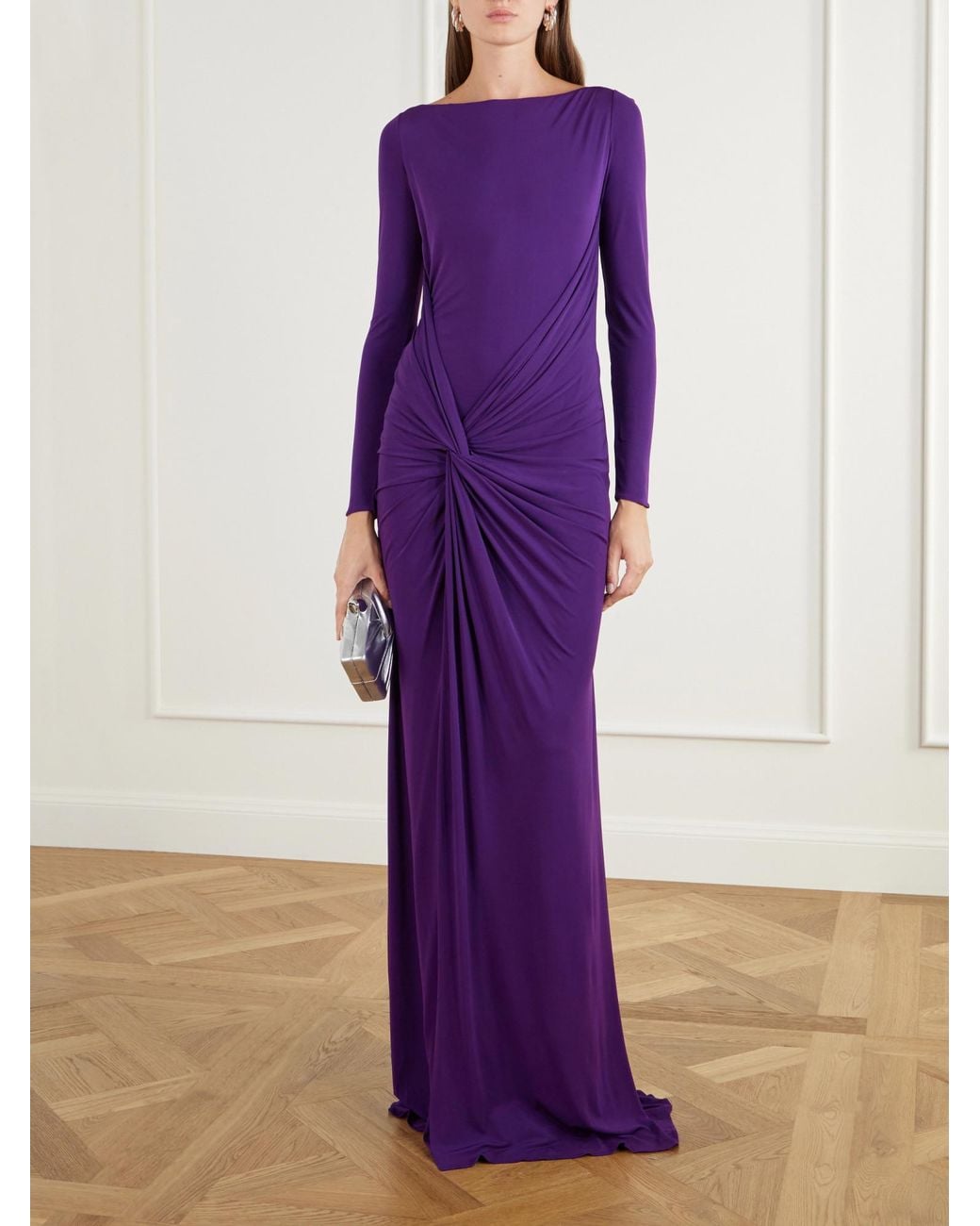 Alex Perry Purple Gathered Jersey Gown