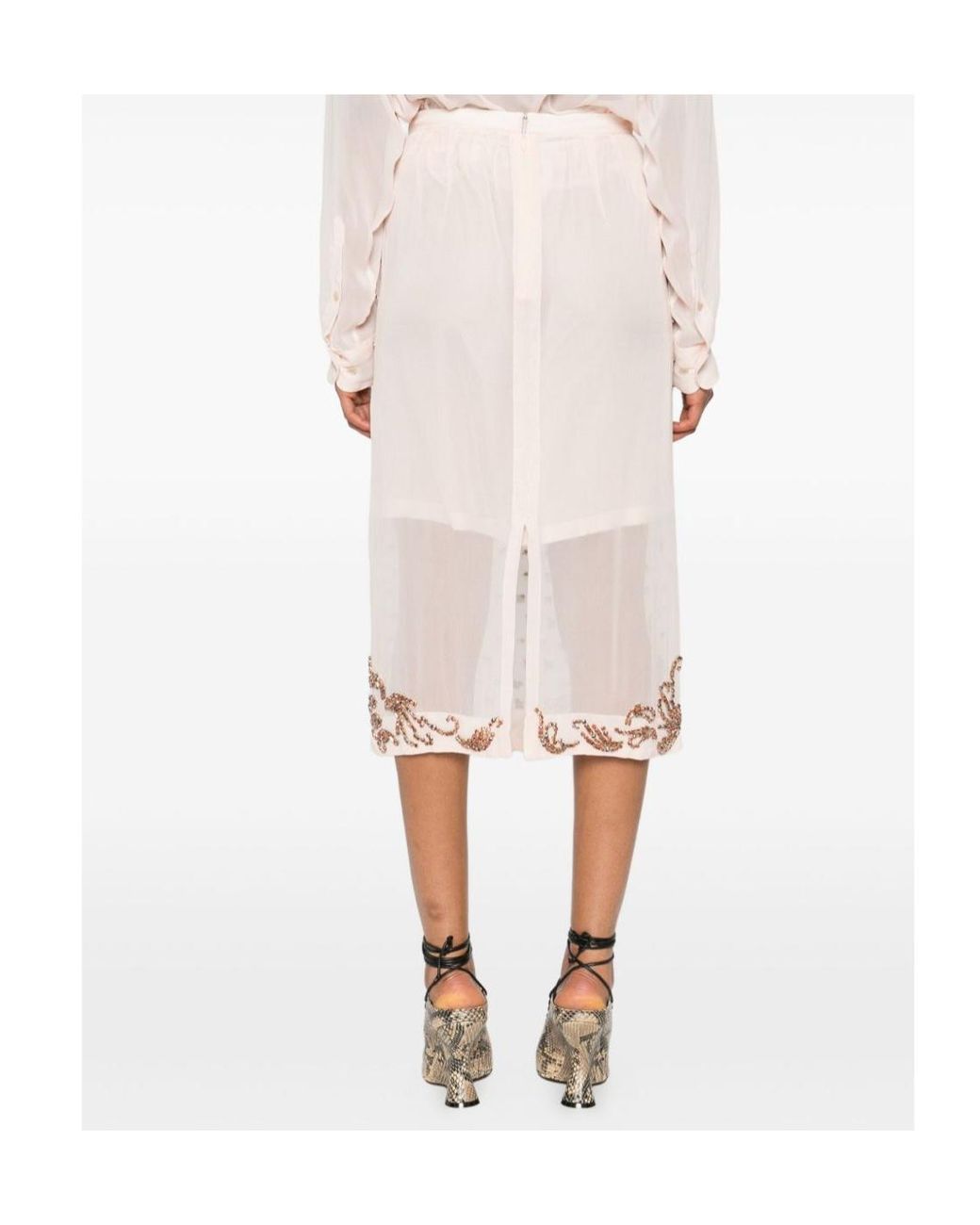 Dries Van Noten White 'Sokna' Skirt With Rhinestone Embellishments On The Front And Rear Concealed Zip Closure