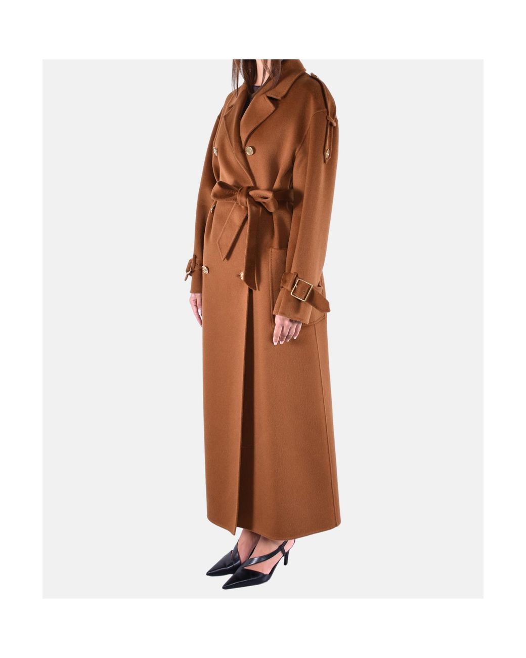 Elisabetta Franchi Brown Belted Double-Breasted Coat