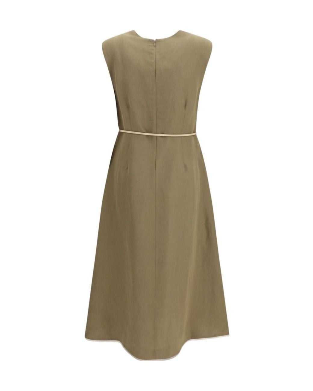 Fabiana Filippi Green V-Neck Belted Dress Fango