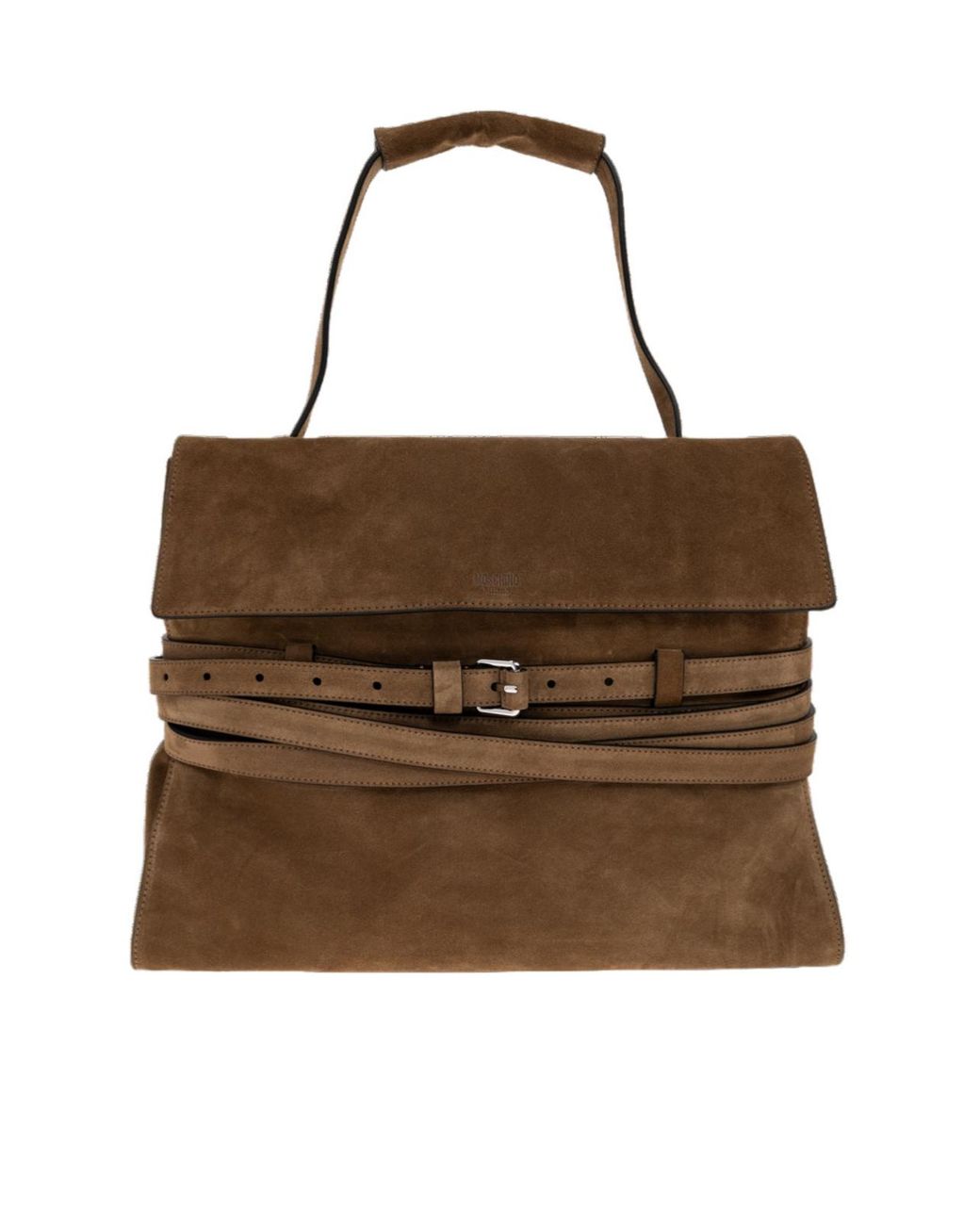 Moschino Brown Logo Detailed Top Handle Handbag