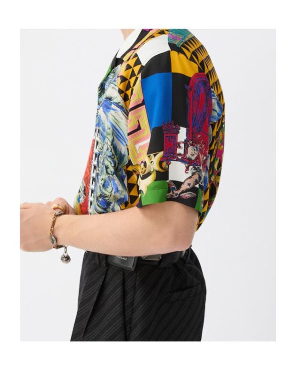Versace Blue Pattern-Printed Short-Sleeved Twill Shirt for men