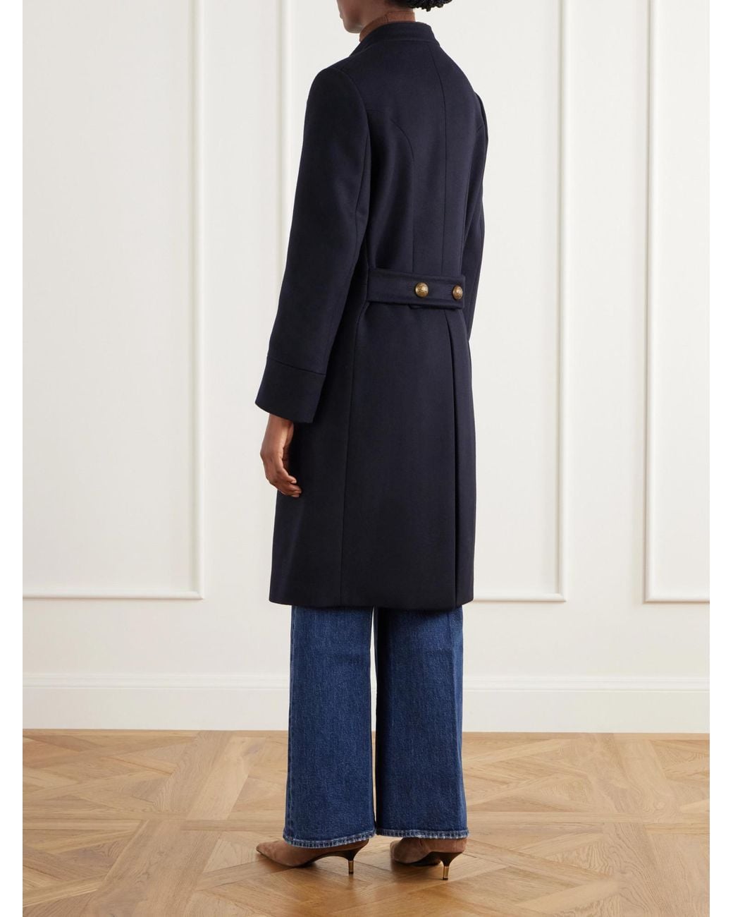 Etro Blue Double-Breasted Felted Wool-Blend Coat