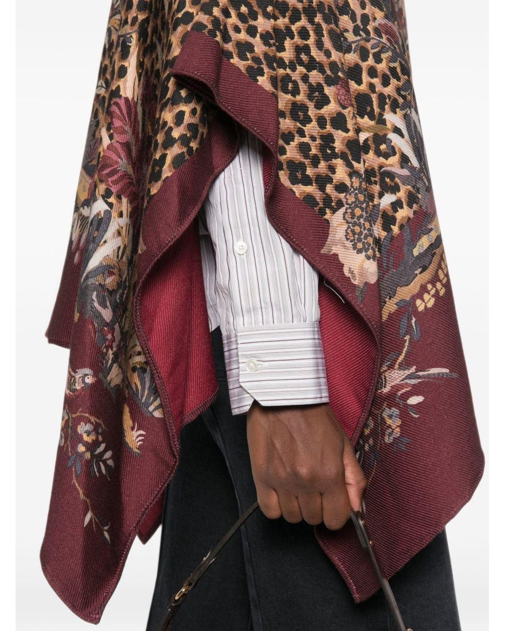 Etro Red Animal Motif Cape