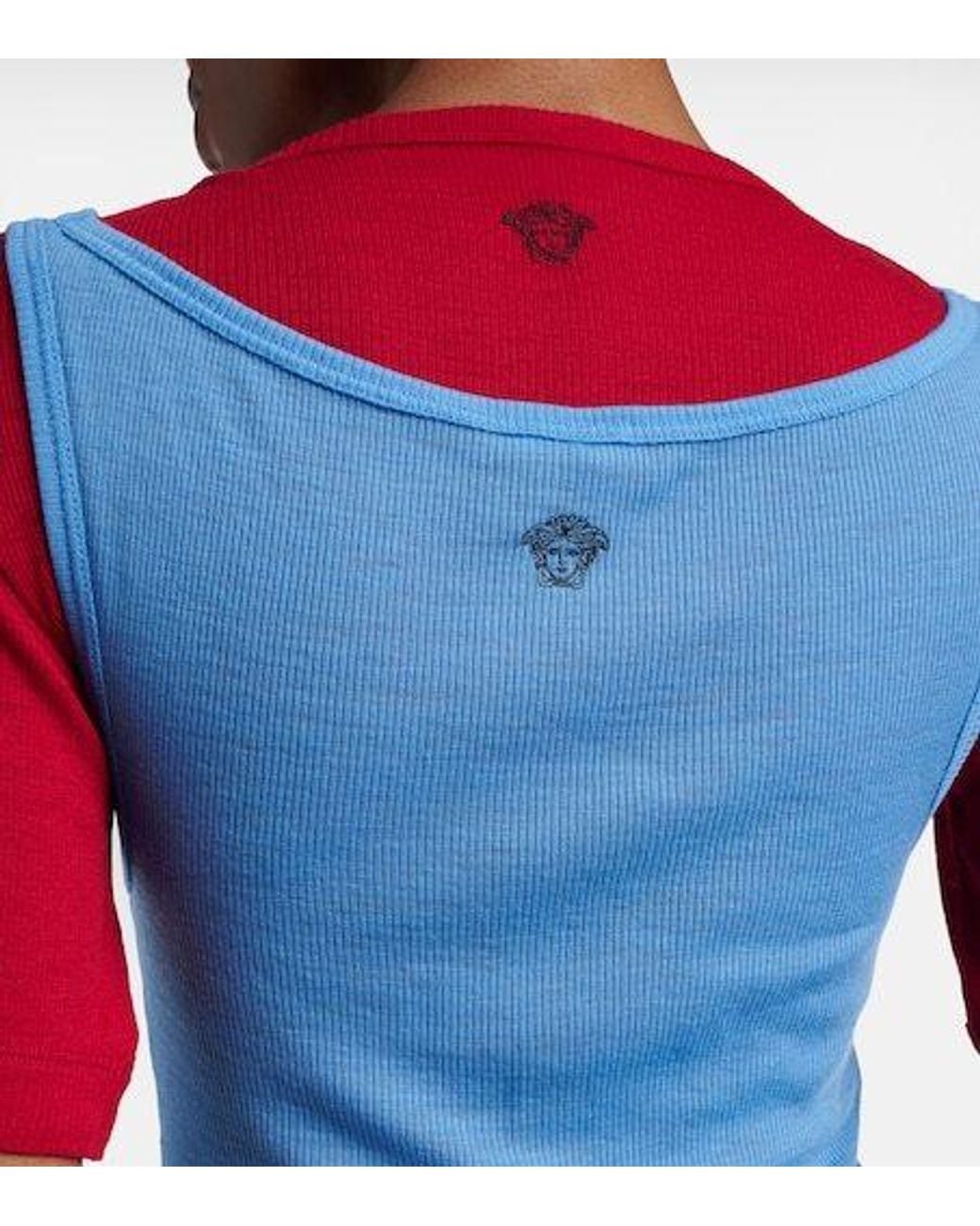 Versace Blue Medusa Virgin Wool Tank Top