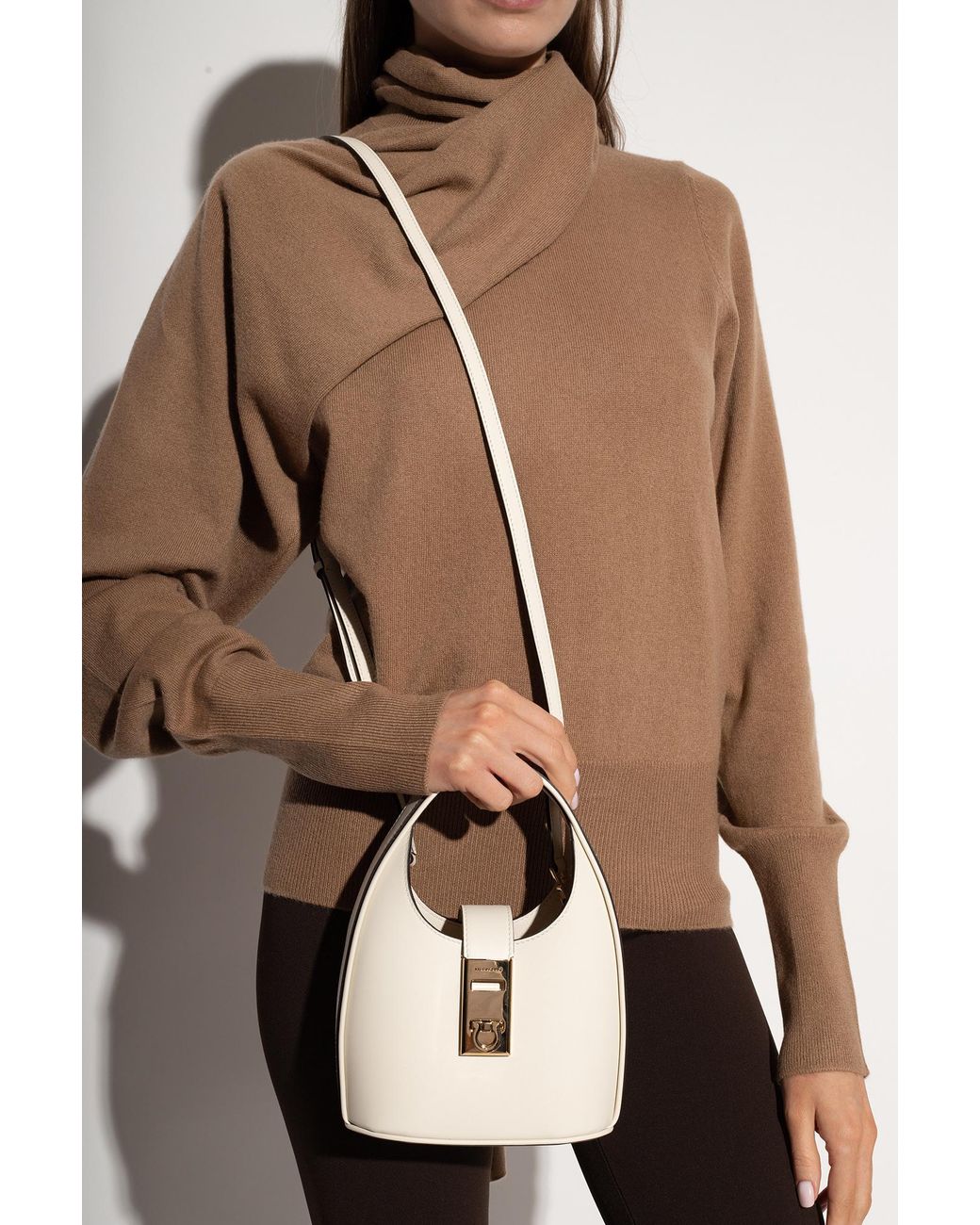 Ferragamo White Ferragamo Gancini-Buckle Logo-Engraved Mini Hobo Bag