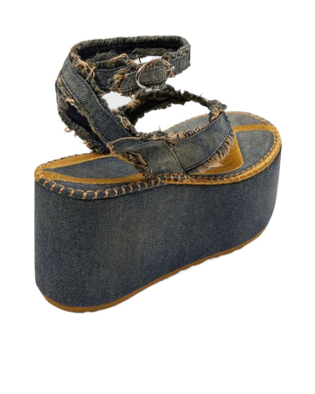 DIESEL Blue Frayed-Edge Platform Sandals