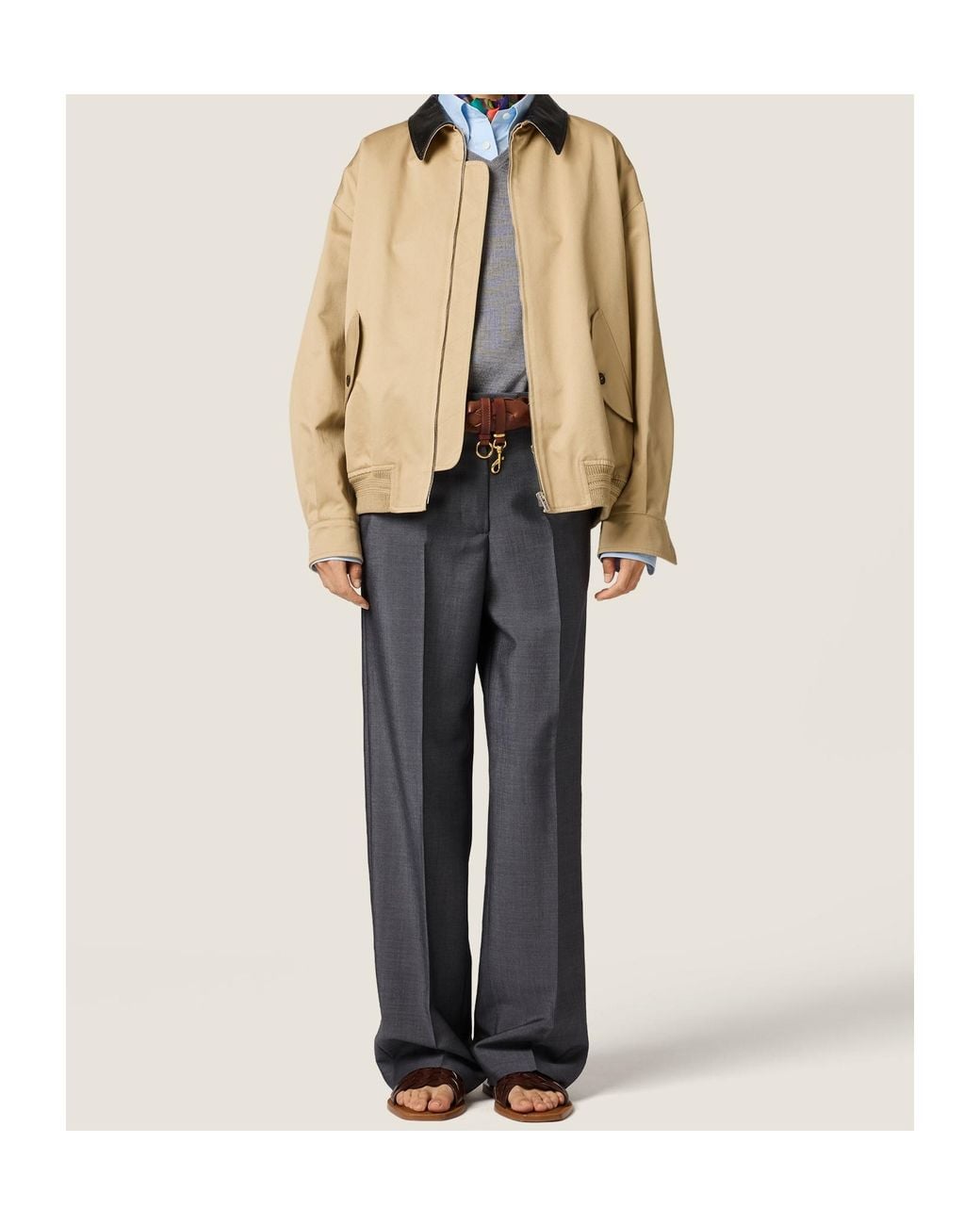 Miu Miu Natural Chino And Leather Bomber Jacket