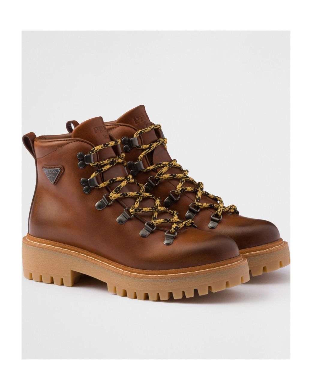 Prada Brown Leather Laced Booties