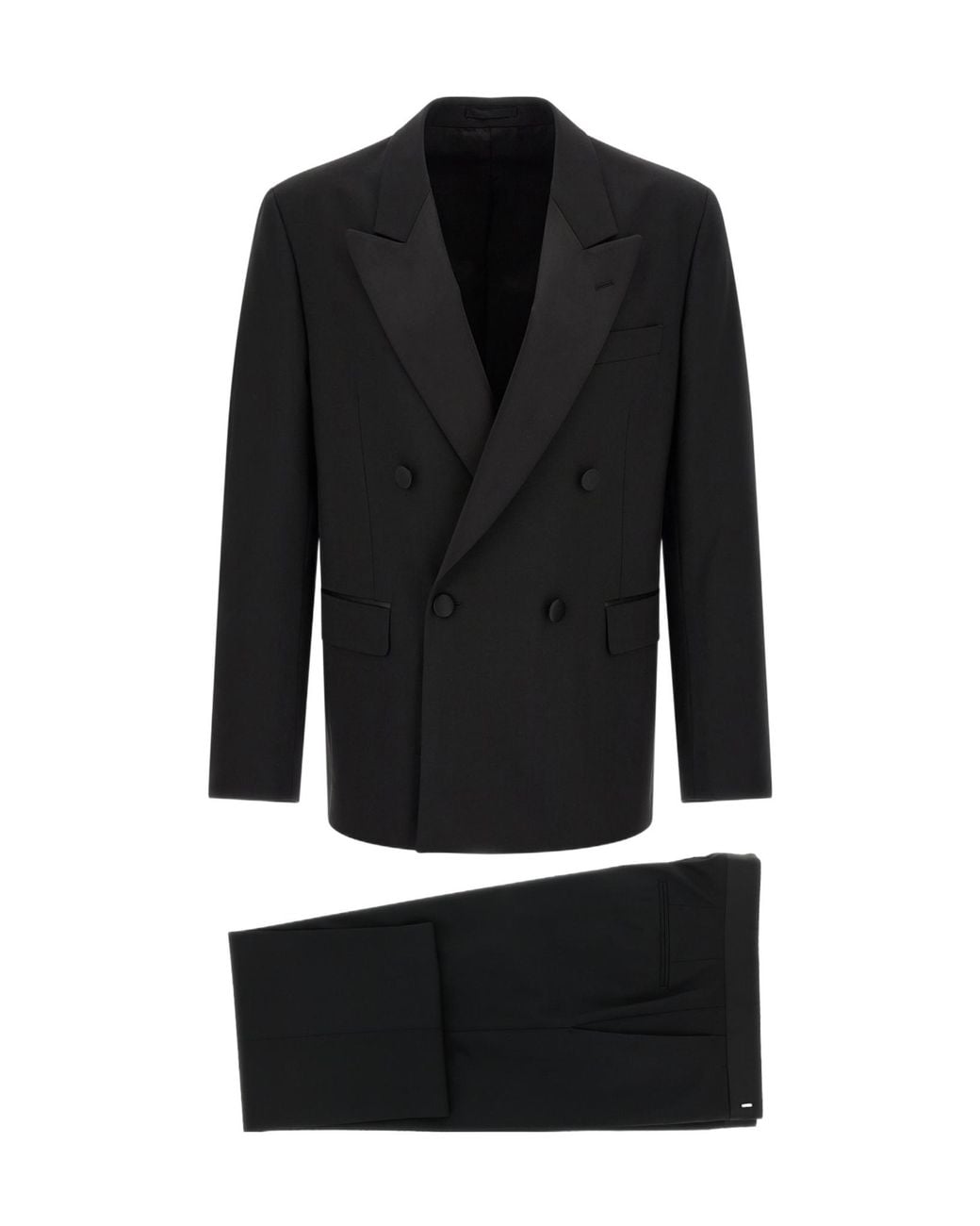 Lardini Black Double-Breasted Satin-Trim Suit for men