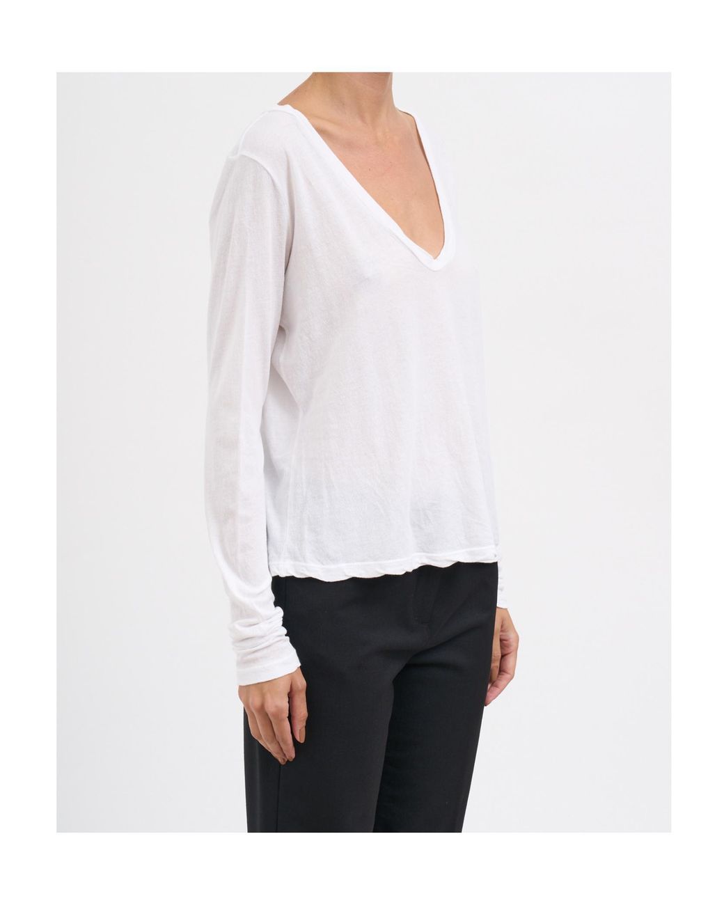 James Perse White Deep V-Neck Long Sleeve T-Shirt
