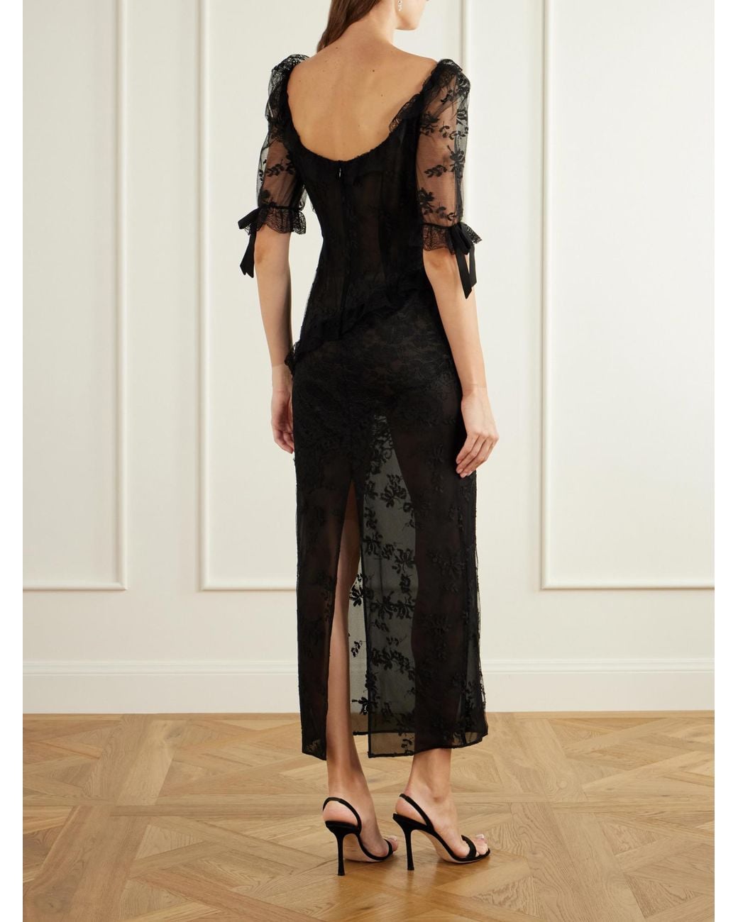 Alessandra Rich Black Cotton-Blend Midi Dress