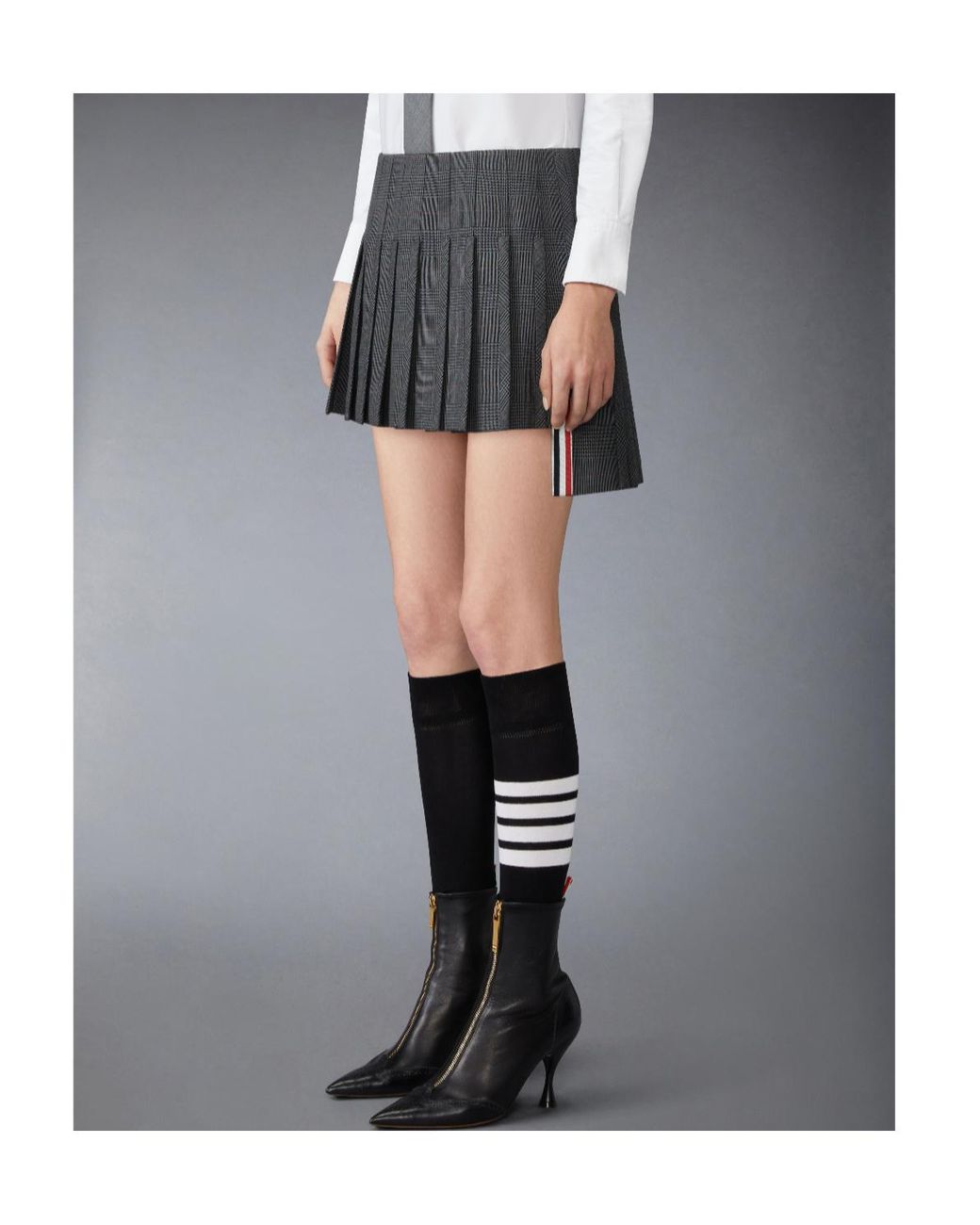 Thom Browne Gray Low Rise Pleated Mini Skirt