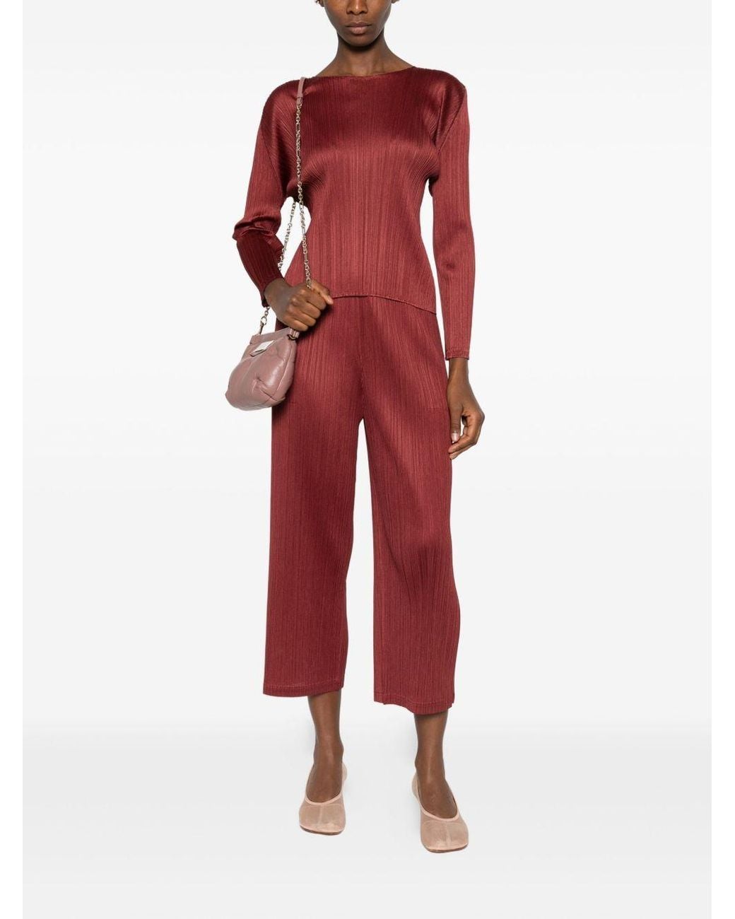 Pleats Please Issey Miyake Red Pleated Trousers