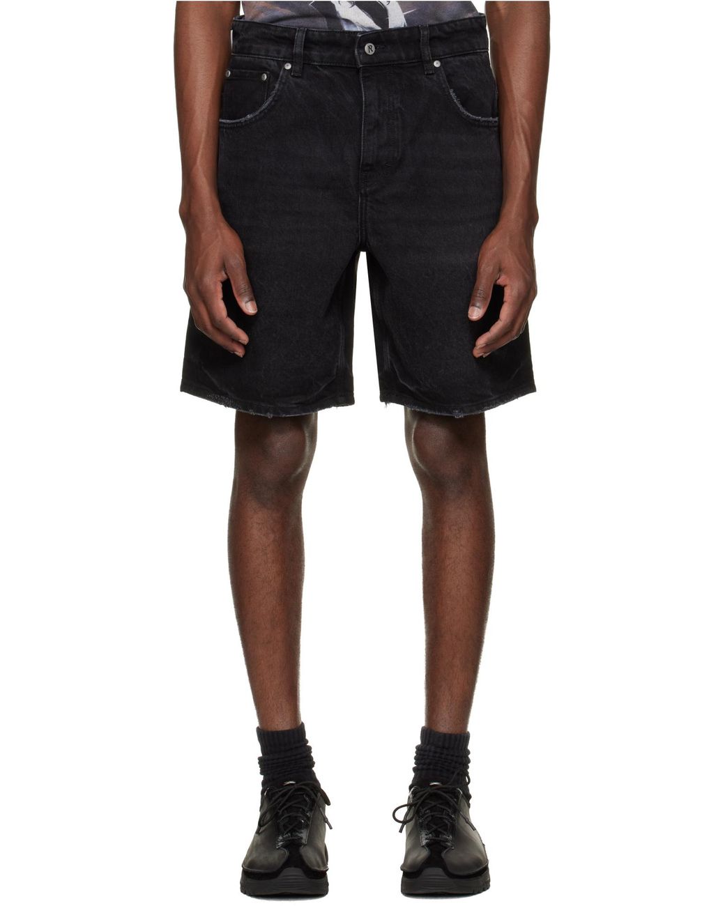 Represent Black Distressed Denim Shorts for men