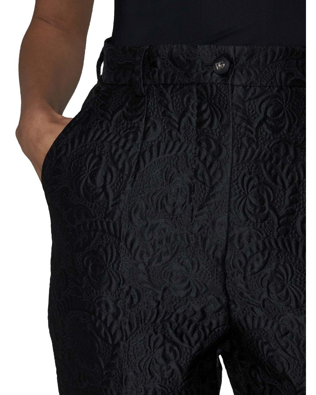 Dolce & Gabbana Black Floral Jacquard Tailored Pants