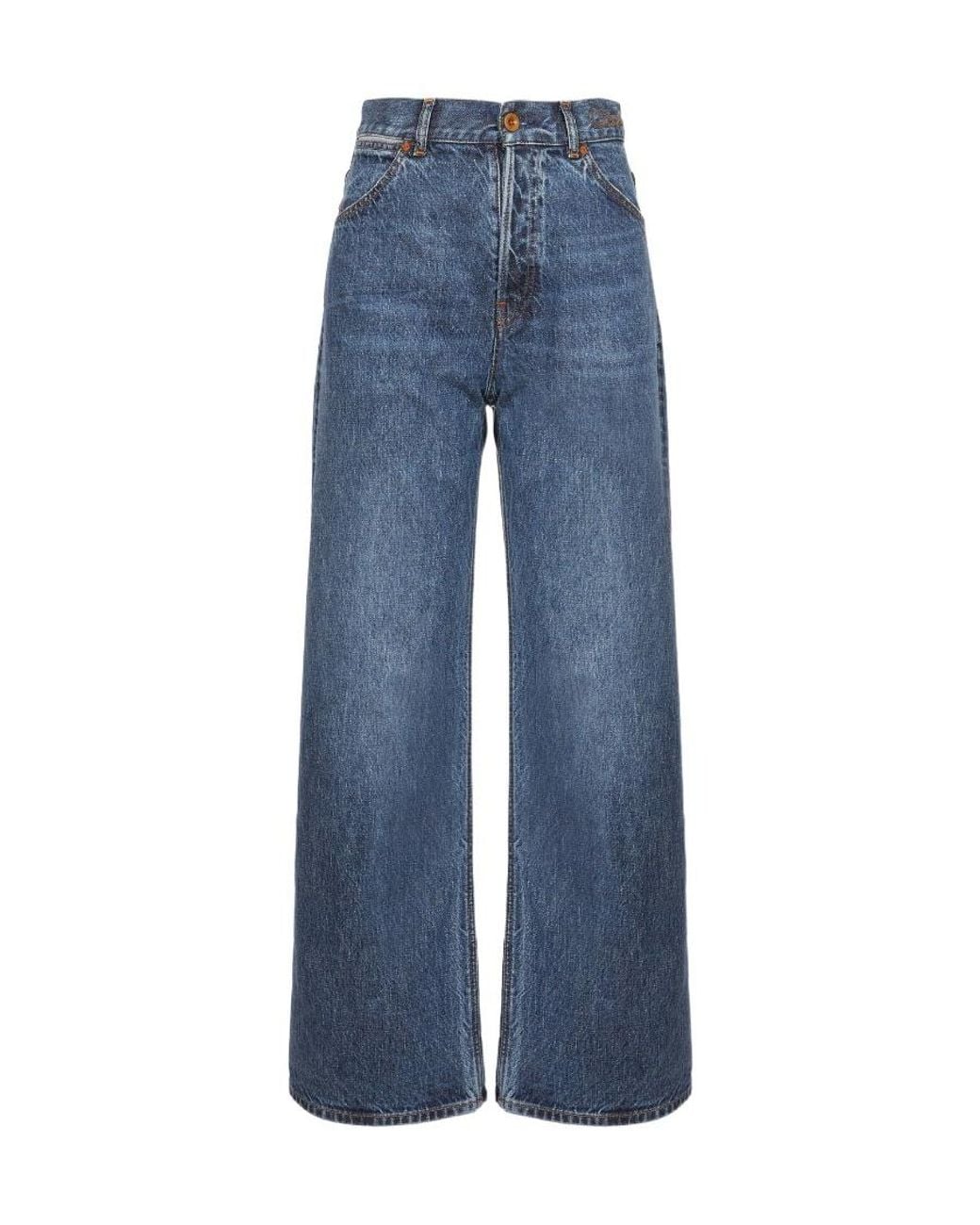 Chloé Blue Chloé Logo Embroidered Wide-Leg Jeans