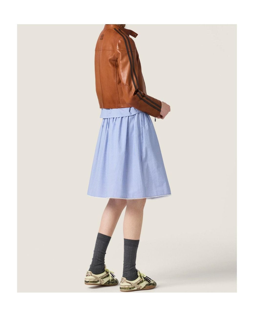 Miu Miu Blue Logo-Patch Midi Skirt