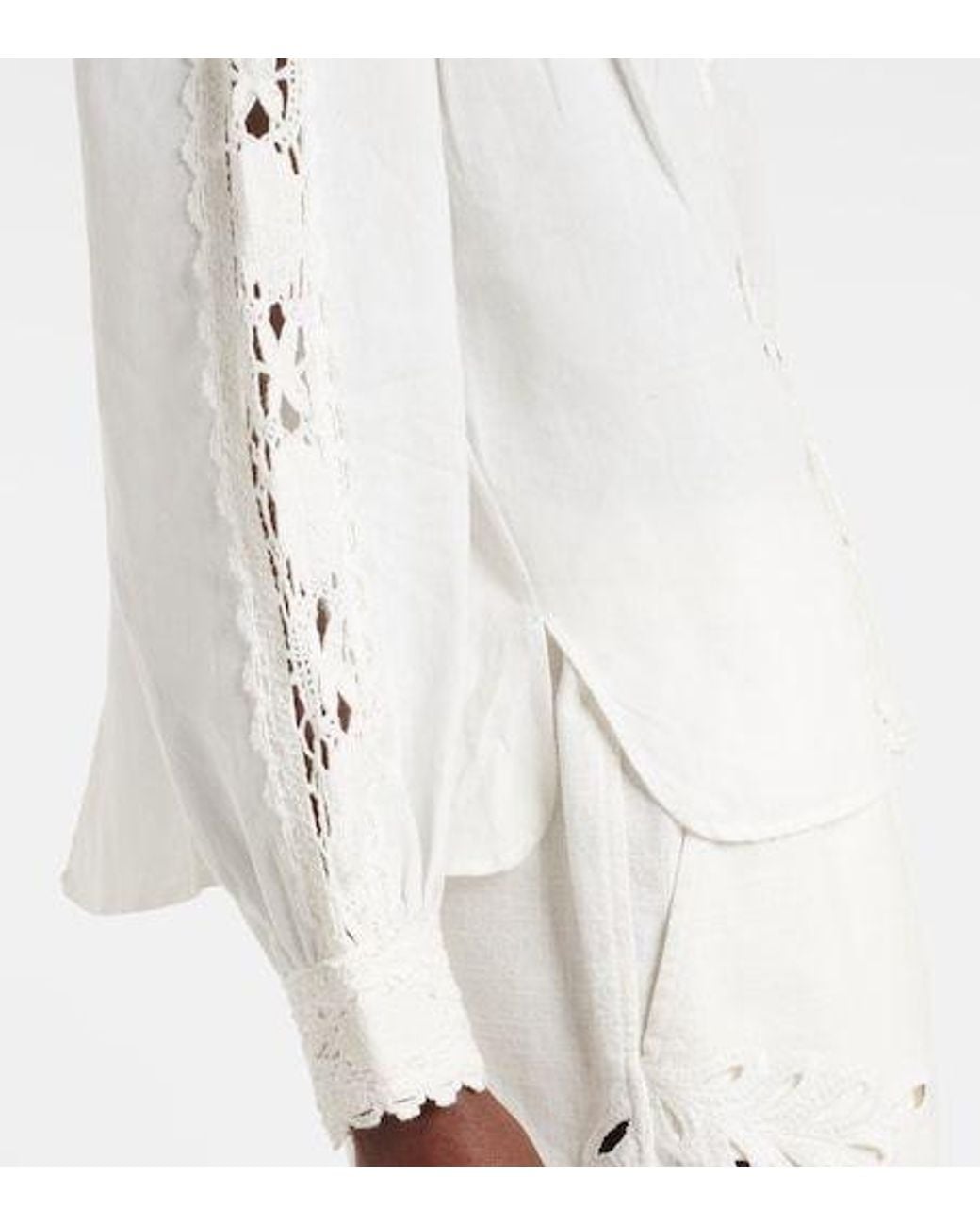 Isabel Marant White Embroidered Linen And Cotton Top