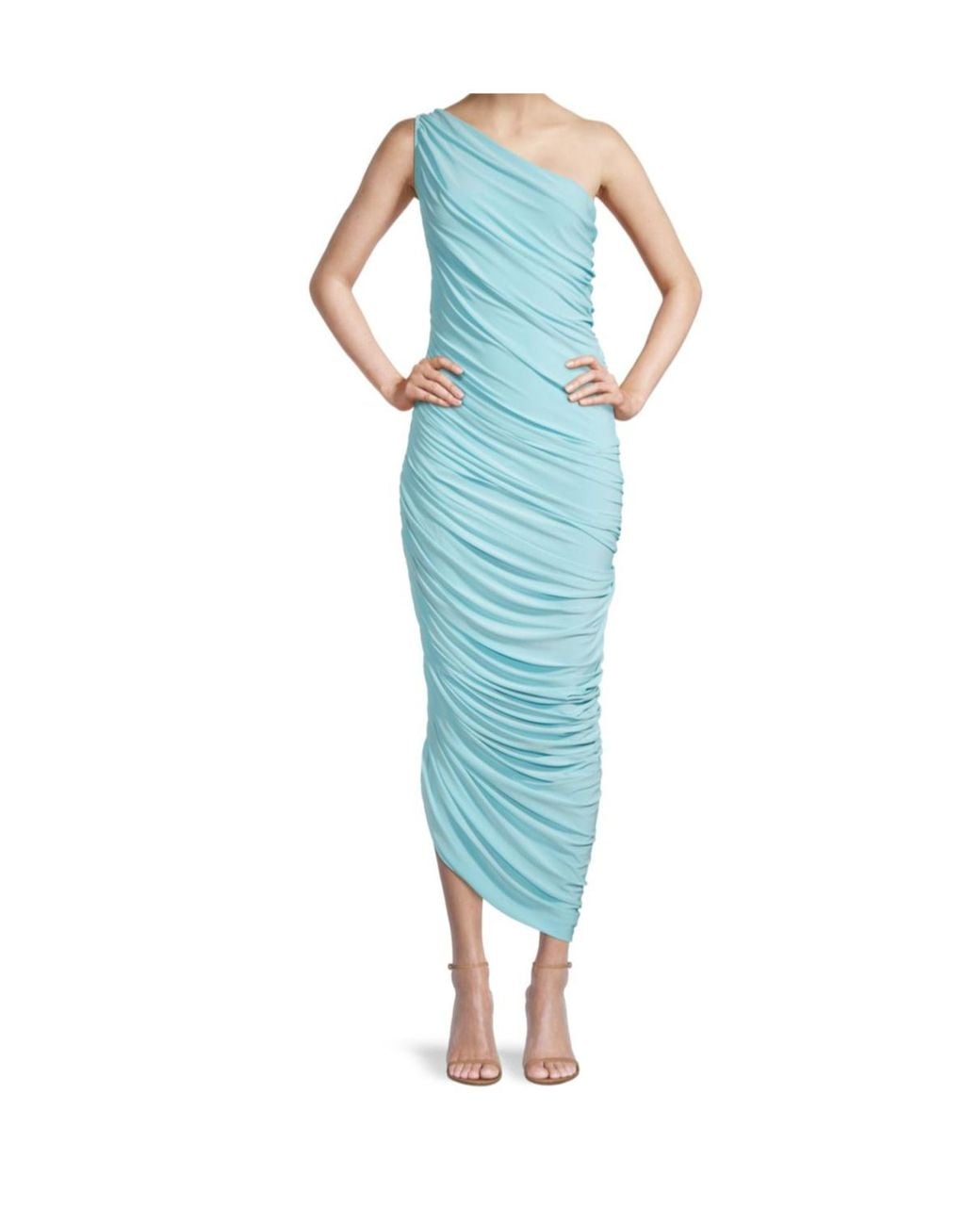 Norma Kamali Blue Diana One-Shoulder Gown
