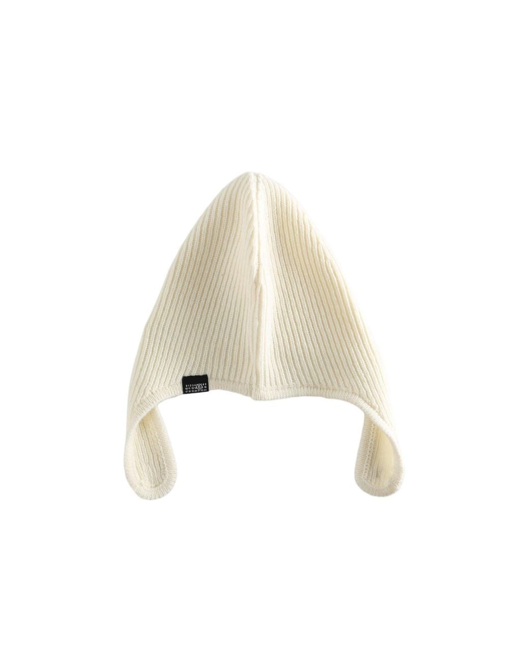 MM6 by Maison Margiela White Ribbed-Knit Button-Fastening Beanie Hat