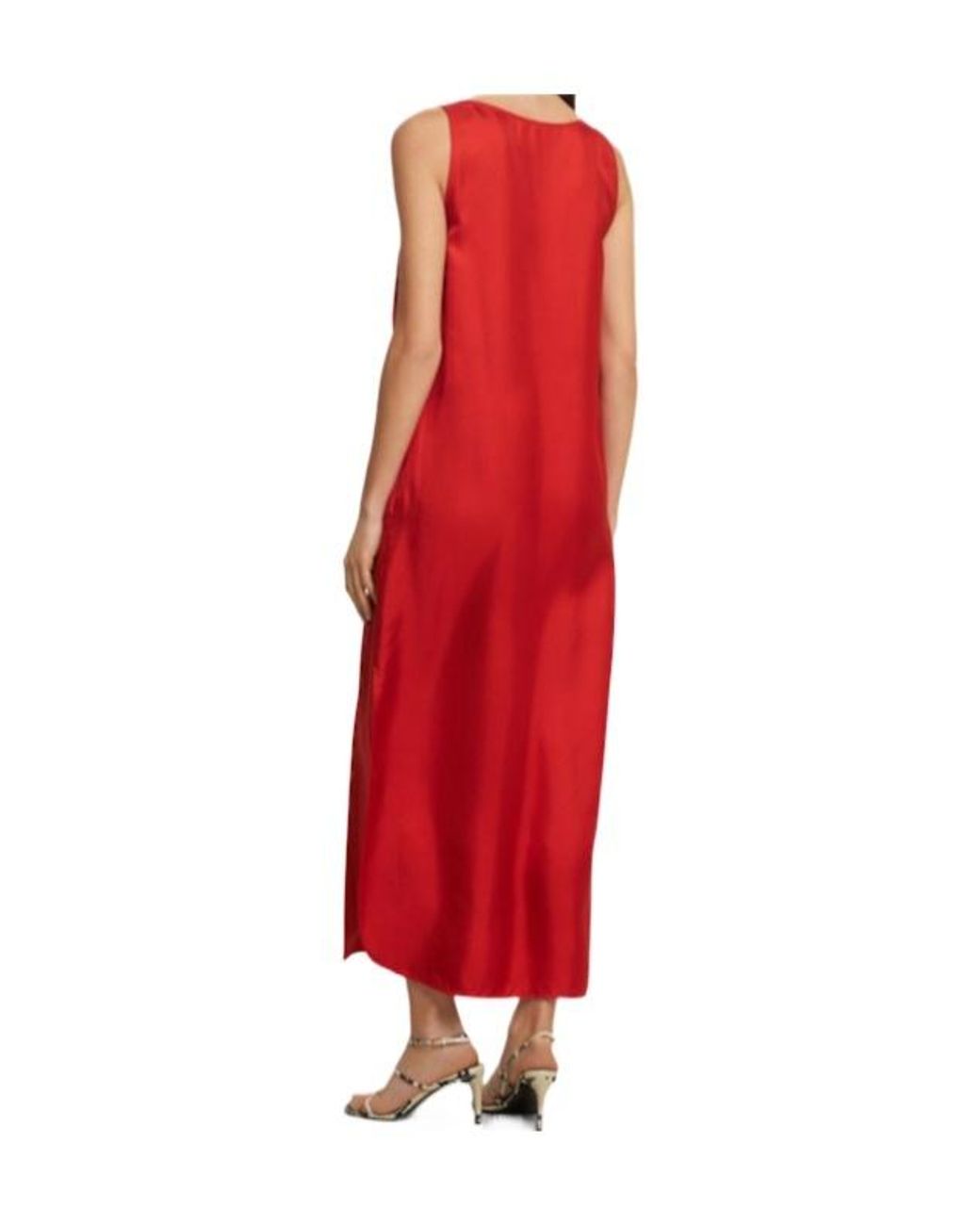 Loulou de Saison Red Nada Scoop Neckline Silk Long Dress