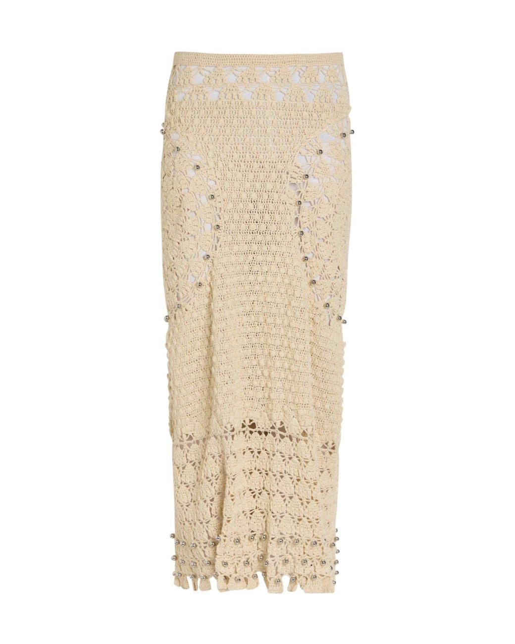 Rabanne Natural Semi-Sheer Woven Cutout Midi Skirt