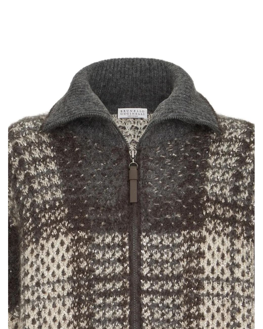 Brunello Cucinelli Gray Embroidered Zip Cardigan