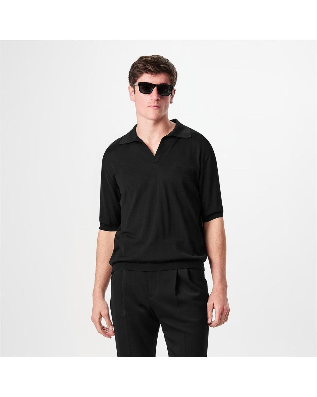 Saint Laurent Black Saint Open Knit Polo Sn52 for men
