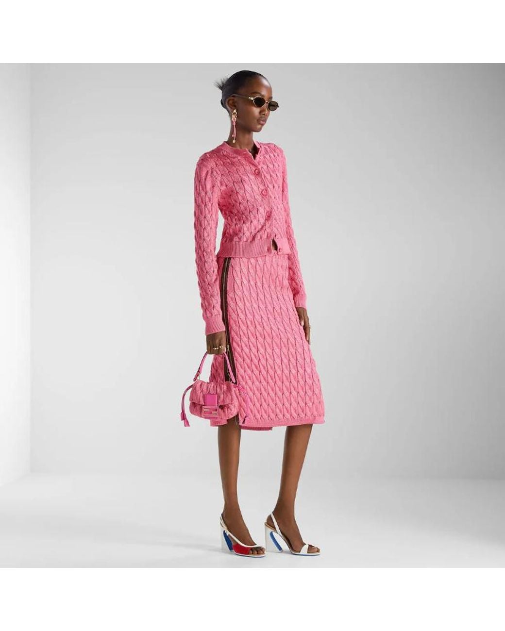 Fendi Pink Fuchsia Cable-Knit Mini-Bag