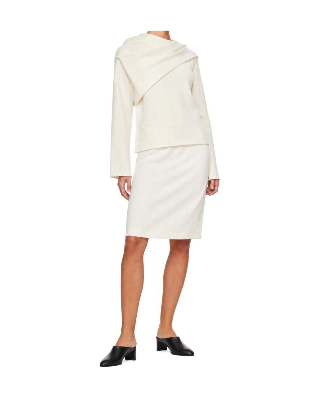 Loulou de Saison White Frances Cashmere Scarf-Style Sweater