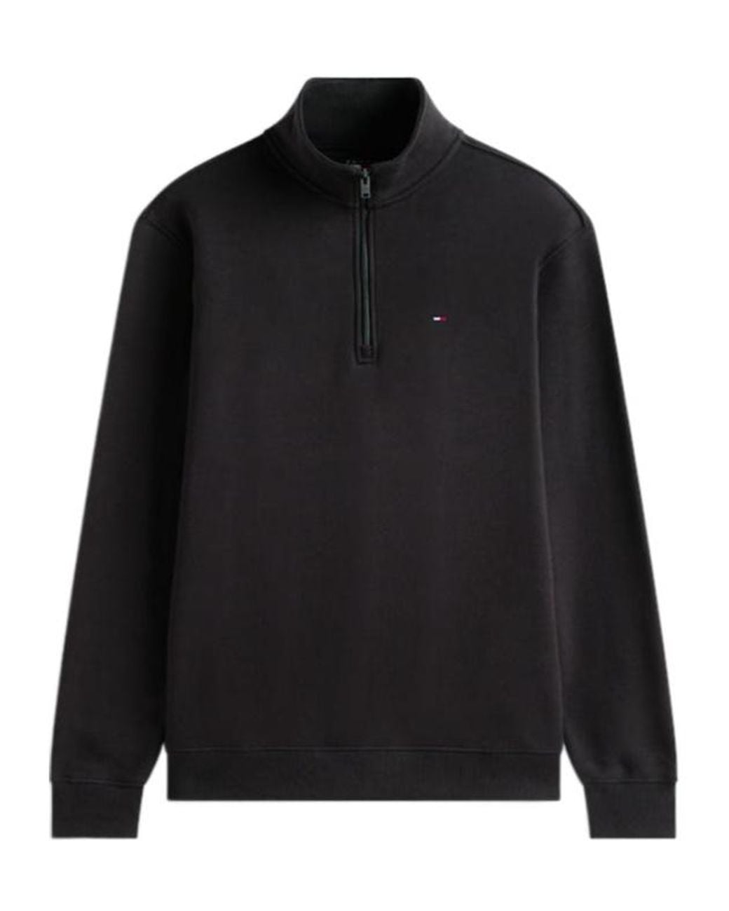 Tommy Hilfiger Black Quarter-Zip Logo-Embroidered Sweater for men