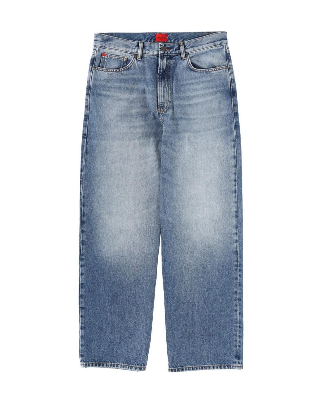 Boss Blue Hugo Logo Patch Straght Leg Jeans for men