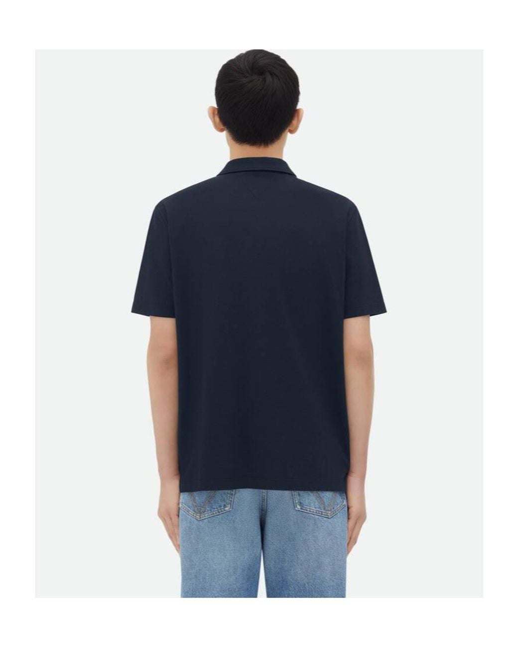 Bottega Veneta Blue Logo Embroidered Piquet Polo Shirt for men