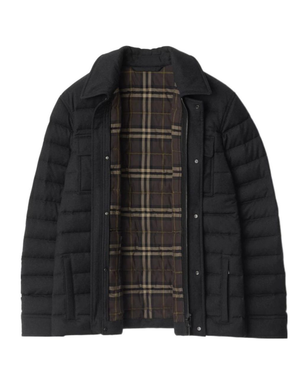 Burberry Black Wool Flannel Padded Overshirt for men