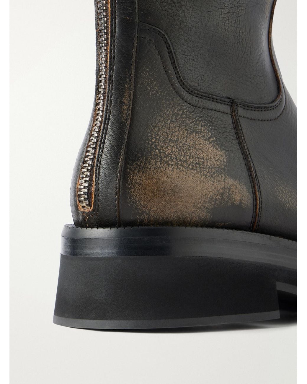Paris Texas Black Distressed Leather Ankle Boots