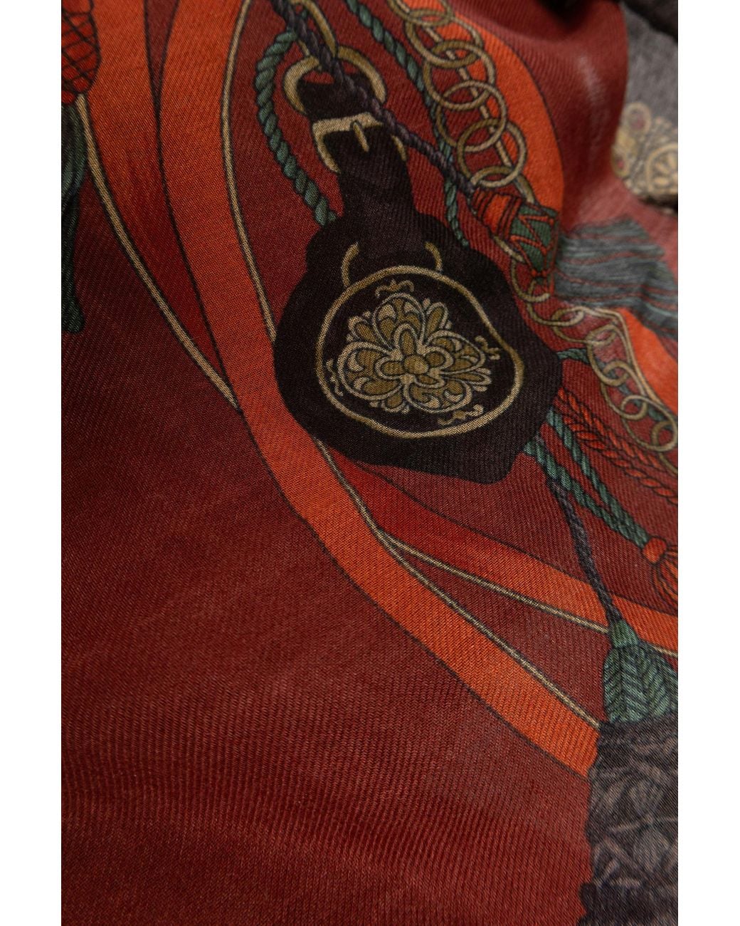 Etro Red Graphic-Print Frayed Scarf