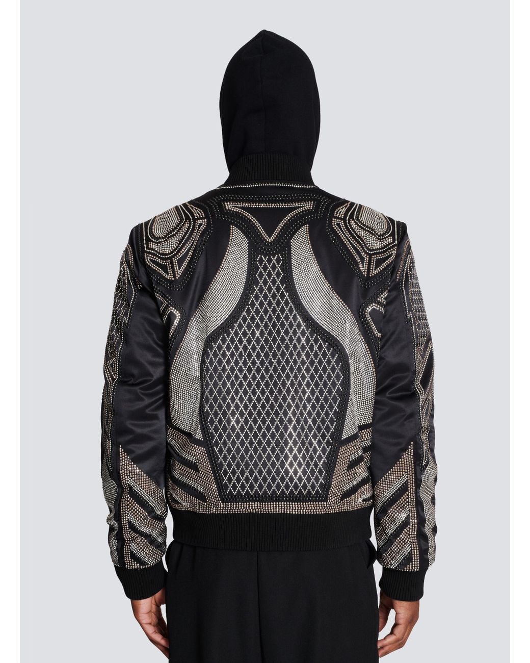 Balmain Black Studded Nylon Bomber Jacket for men