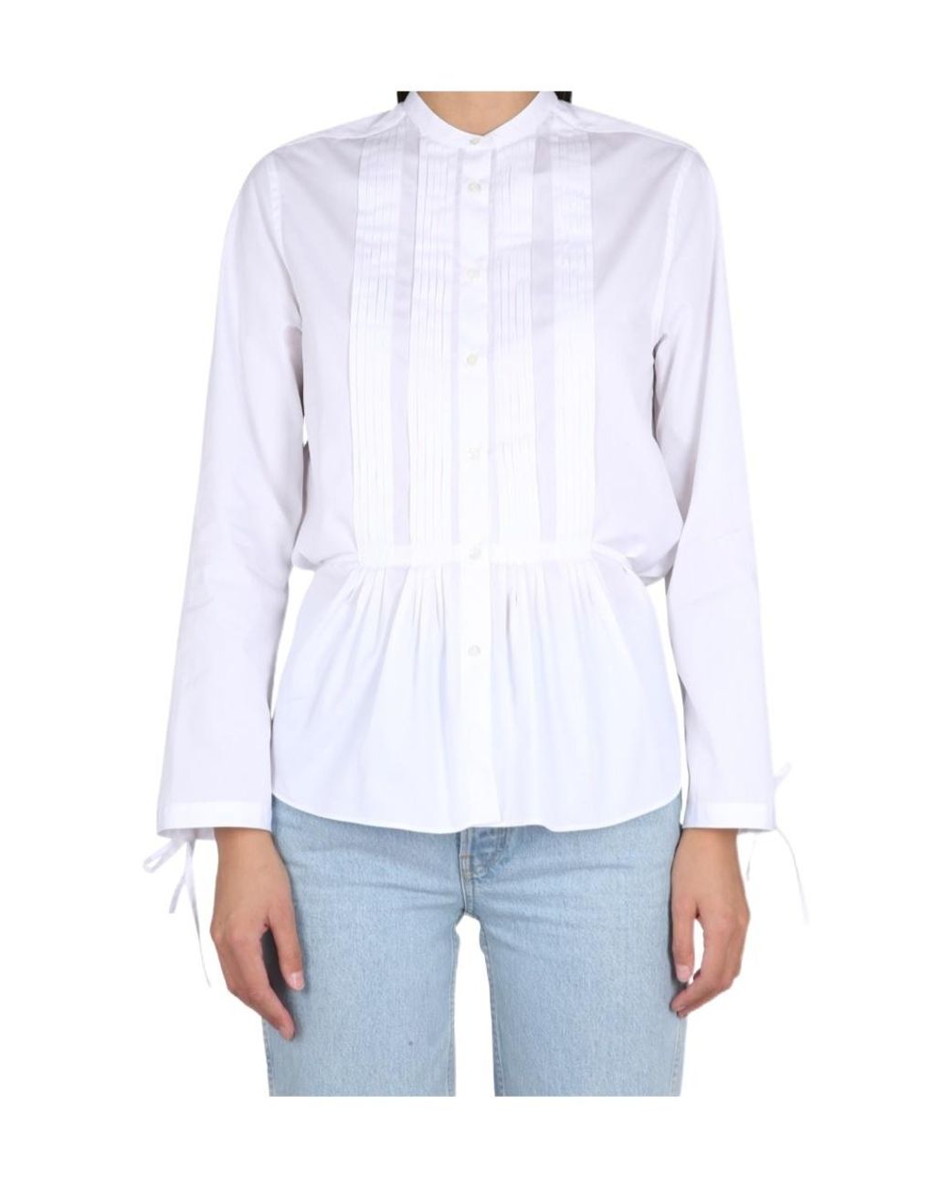 Aspesi White Peplum Buttoned Long-Sleeved Shirt
