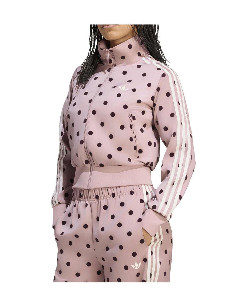 Adidas Originals Pink Polka Dot Zip-Up Cropped Jacket