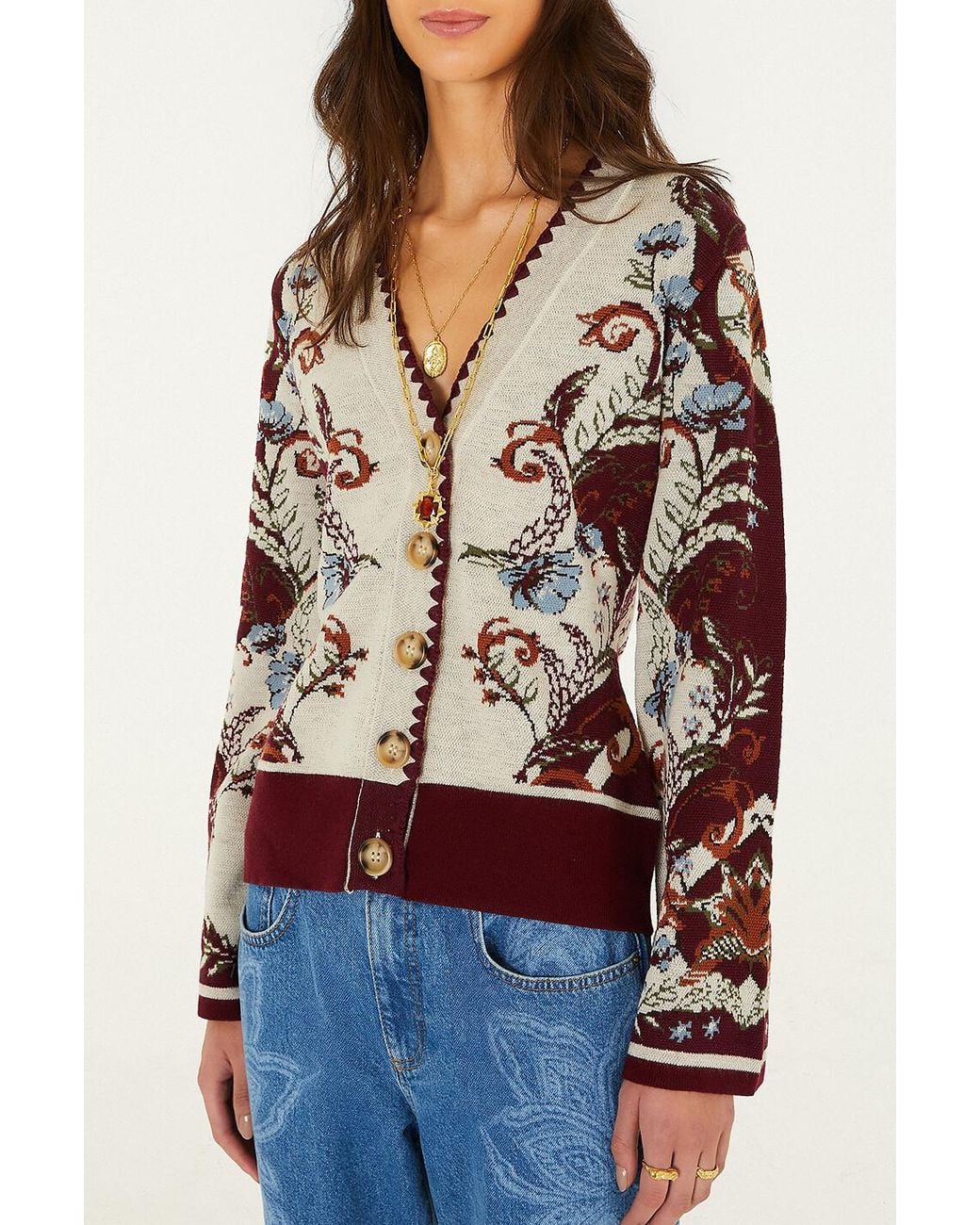 Farm Rio Brown Long-Sleeve Knit Cardigan