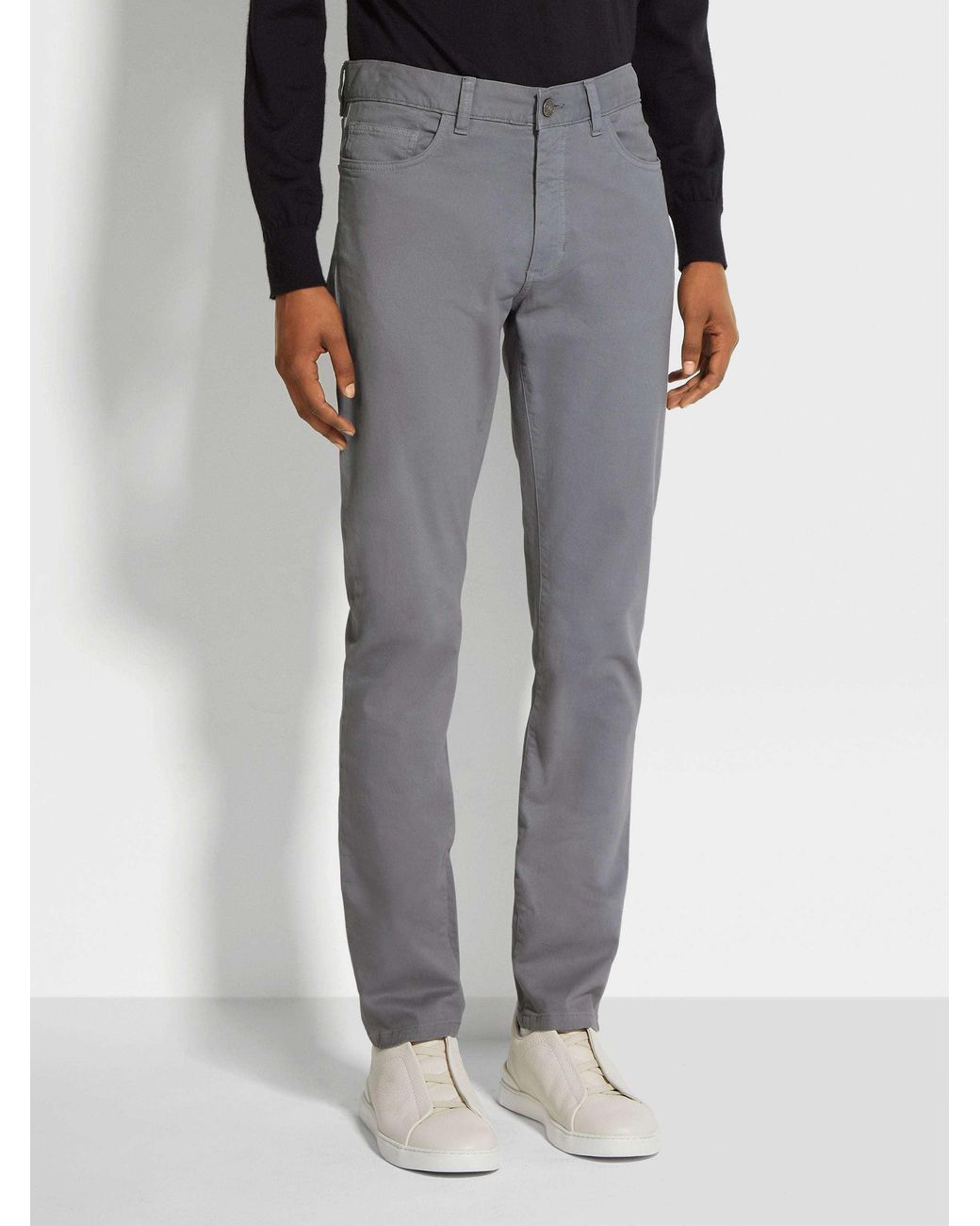 Zegna Gray Logo Patch Slim-Cut Jeans for men