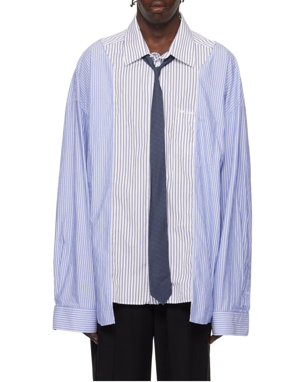 Balenciaga Blue Striped Long-Sleeved Shirt for men