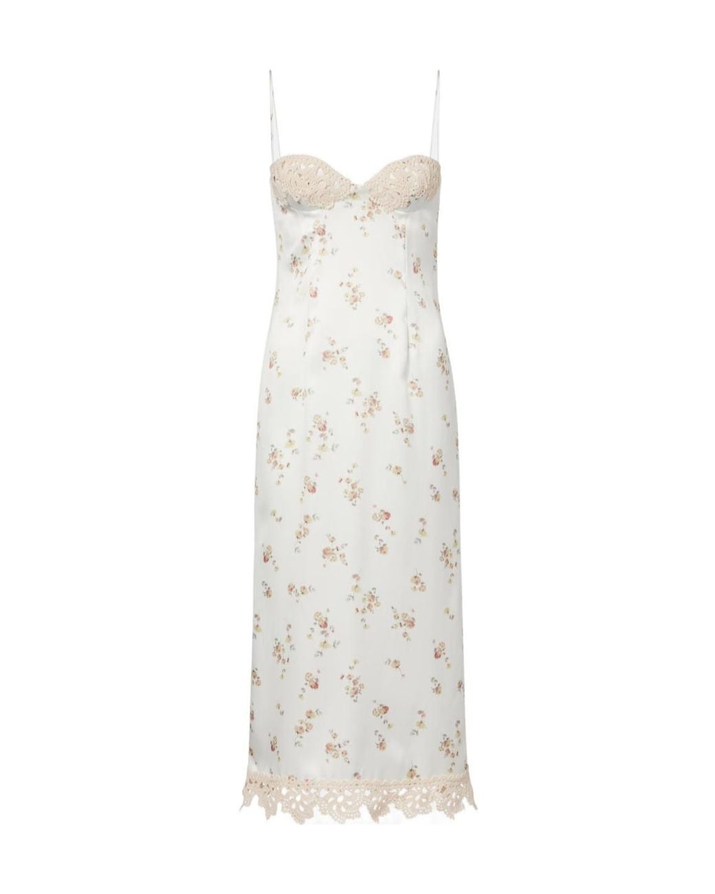 Magda Butrym White Floral Crochet-Trimmed Silk Slip Dress