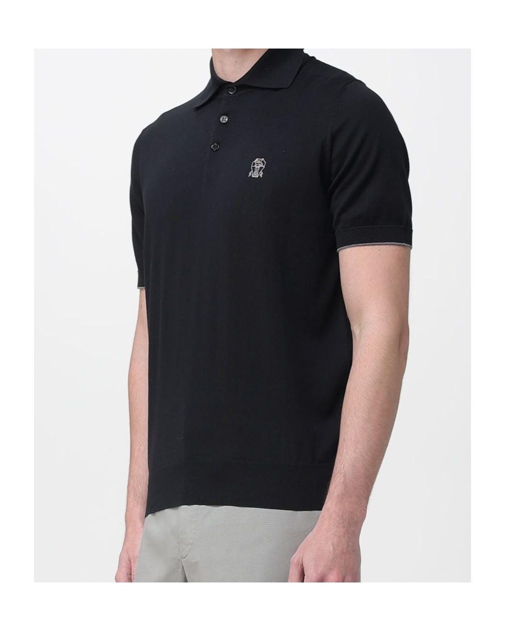 Brunello Cucinelli Black Logo Polo Shirt for men