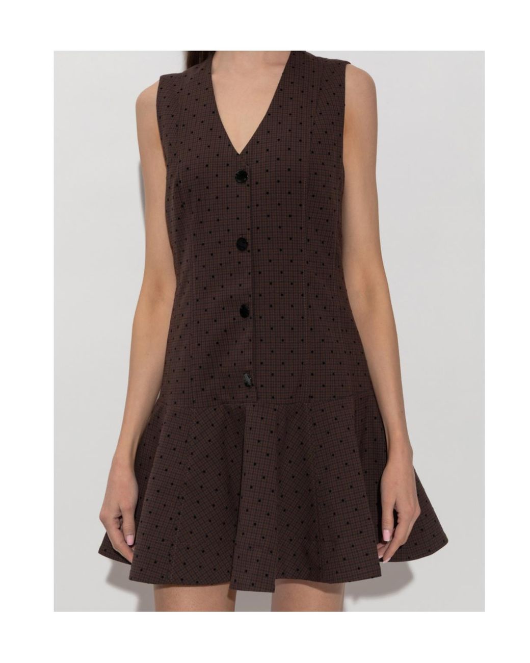 Ganni Brown Flock Check Suiting Dress