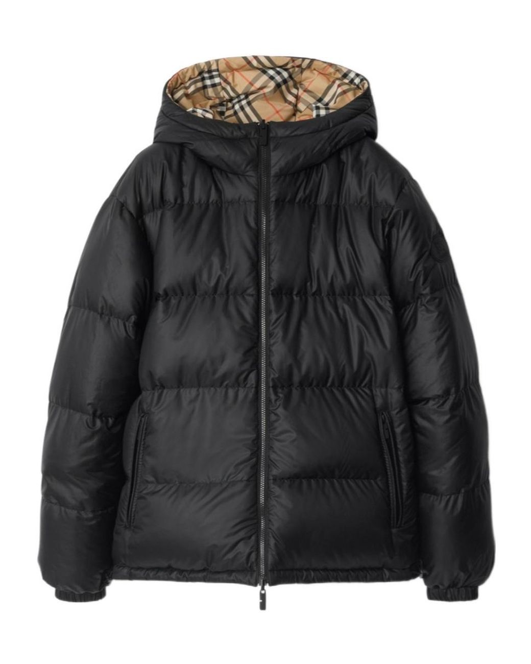 Burberry Black Down Reversible Check Puffer Jacket for men
