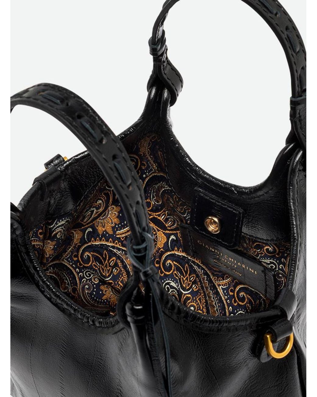 Gianni Chiarini Black Ruched Drawstring Bucket Bag